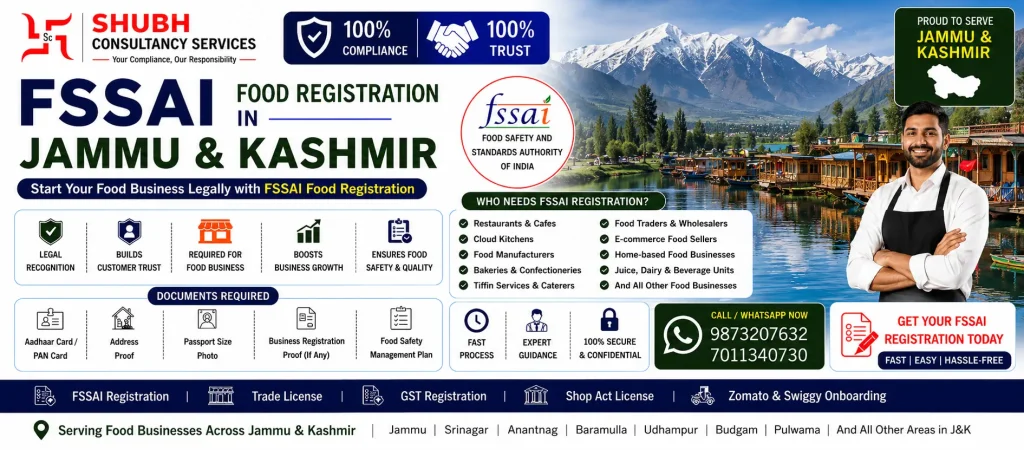FSSAI Food Registration In Jammu And Kashmir